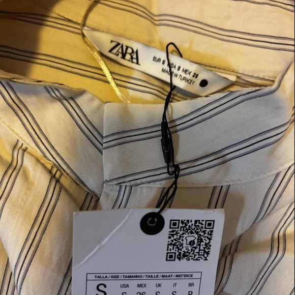 Zara cream long sleeve striped button up shirt tunic made in Europe NWT - Picture 8 of 9